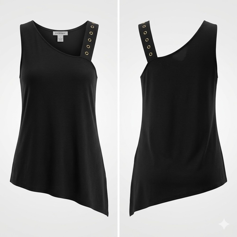 Unbranded Womens Tank Top Asymmetrical Grommet One Shoulder Black Size M L Edgy